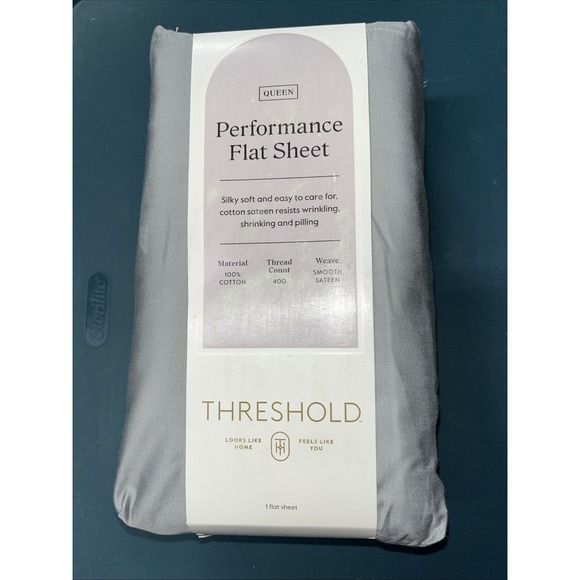 Queen 400 Thread Count Performance Flat Sheet Classic Gray - Threshold: Cotton - Picture 1 of 2